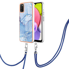Coque Silicone Motif Fantaisie Souple Couleur Unie Etui Housse avec Laniere Strap YB7 pour Samsung Galaxy A02s Bleu