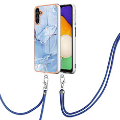 Coque Silicone Motif Fantaisie Souple Couleur Unie Etui Housse avec Laniere Strap YB7 pour Samsung Galaxy A04s Bleu