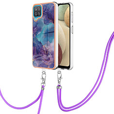 Coque Silicone Motif Fantaisie Souple Couleur Unie Etui Housse avec Laniere Strap YB7 pour Samsung Galaxy A12 5G Violet