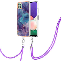 Coque Silicone Motif Fantaisie Souple Couleur Unie Etui Housse avec Laniere Strap YB7 pour Samsung Galaxy A22 5G Violet