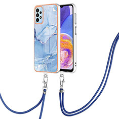 Coque Silicone Motif Fantaisie Souple Couleur Unie Etui Housse avec Laniere Strap YB7 pour Samsung Galaxy A23 5G Bleu