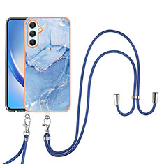 Coque Silicone Motif Fantaisie Souple Couleur Unie Etui Housse avec Laniere Strap YB7 pour Samsung Galaxy A25 5G Bleu