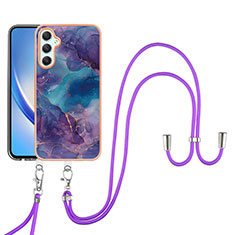 Coque Silicone Motif Fantaisie Souple Couleur Unie Etui Housse avec Laniere Strap YB7 pour Samsung Galaxy A25 5G Violet