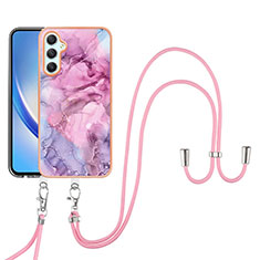 Coque Silicone Motif Fantaisie Souple Couleur Unie Etui Housse avec Laniere Strap YB7 pour Samsung Galaxy A25 5G Violet Clair