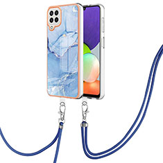 Coque Silicone Motif Fantaisie Souple Couleur Unie Etui Housse avec Laniere Strap YB7 pour Samsung Galaxy M32 4G Bleu