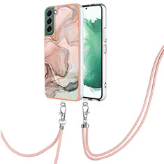 Coque Silicone Motif Fantaisie Souple Couleur Unie Etui Housse avec Laniere Strap YB7 pour Samsung Galaxy S22 5G Rose
