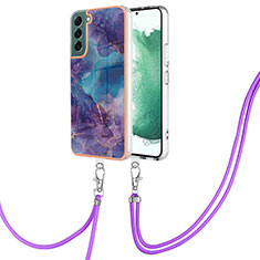 Coque Silicone Motif Fantaisie Souple Couleur Unie Etui Housse avec Laniere Strap YB7 pour Samsung Galaxy S22 5G Violet
