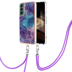 Coque Silicone Motif Fantaisie Souple Couleur Unie Etui Housse avec Laniere Strap YB7 pour Samsung Galaxy S24 5G Violet