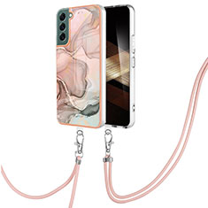 Coque Silicone Motif Fantaisie Souple Couleur Unie Etui Housse avec Laniere Strap YB7 pour Samsung Galaxy S24 Plus 5G Rose