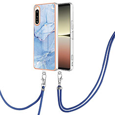 Coque Silicone Motif Fantaisie Souple Couleur Unie Etui Housse avec Laniere Strap YB7 pour Sony Xperia 5 IV Bleu
