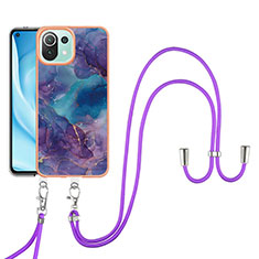 Coque Silicone Motif Fantaisie Souple Couleur Unie Etui Housse avec Laniere Strap YB7 pour Xiaomi Mi 11 Lite 4G Violet