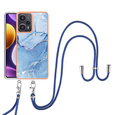 Coque Silicone Motif Fantaisie Souple Couleur Unie Etui Housse avec Laniere Strap YB7 pour Xiaomi Poco F5 5G Bleu
