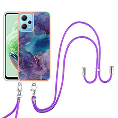 Coque Silicone Motif Fantaisie Souple Couleur Unie Etui Housse avec Laniere Strap YB7 pour Xiaomi Poco X5 5G Violet
