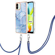 Coque Silicone Motif Fantaisie Souple Couleur Unie Etui Housse avec Laniere Strap YB7 pour Xiaomi Redmi A2 Bleu