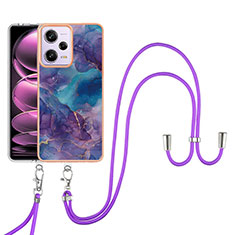 Coque Silicone Motif Fantaisie Souple Couleur Unie Etui Housse avec Laniere Strap YB7 pour Xiaomi Redmi Note 12 Pro 5G Violet