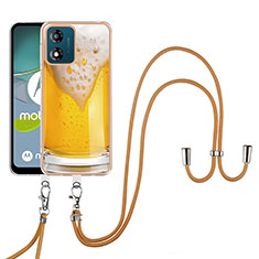 Coque Silicone Motif Fantaisie Souple Couleur Unie Etui Housse avec Laniere Strap YB8 pour Motorola Moto E13 Jaune