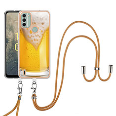 Coque Silicone Motif Fantaisie Souple Couleur Unie Etui Housse avec Laniere Strap YB8 pour Nokia C31 Jaune