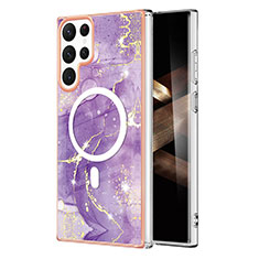 Coque Silicone Motif Fantaisie Souple Couleur Unie Etui Housse avec Mag-Safe Magnetic Magnetique pour Samsung Galaxy S24 Ultra 5G Violet