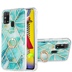 Coque Silicone Motif Fantaisie Souple Couleur Unie Etui Housse avec Support Bague Anneau Y01B pour Samsung Galaxy M21s Pastel Vert