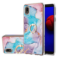 Coque Silicone Motif Fantaisie Souple Couleur Unie Etui Housse avec Support Bague Anneau Y03B pour Samsung Galaxy A01 Core Bleu
