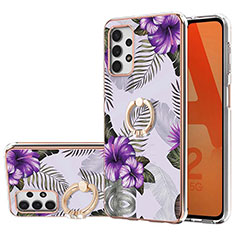 Coque Silicone Motif Fantaisie Souple Couleur Unie Etui Housse avec Support Bague Anneau Y03B pour Samsung Galaxy A33 5G Violet
