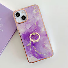 Coque Silicone Motif Fantaisie Souple Couleur Unie Etui Housse avec Support Bague Anneau Y05B pour Apple iPhone 15 Plus Violet