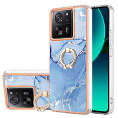 Coque Silicone Motif Fantaisie Souple Couleur Unie Etui Housse avec Support Bague Anneau YB1 pour Xiaomi Mi 13T 5G Bleu