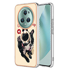Coque Silicone Motif Fantaisie Souple Couleur Unie Etui Housse avec Support Bague Anneau YB2 pour Huawei Honor Magic5 Pro 5G Kaki