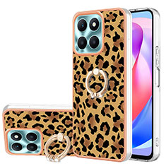 Coque Silicone Motif Fantaisie Souple Couleur Unie Etui Housse avec Support Bague Anneau YB2 pour Huawei Honor X6a Marron