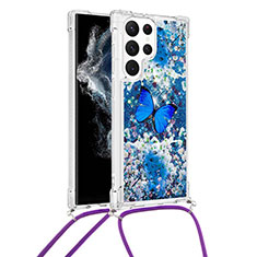 Coque Silicone Motif Fantaisie Souple Couleur Unie Etui Housse Y02B pour Samsung Galaxy S22 Ultra 5G Bleu