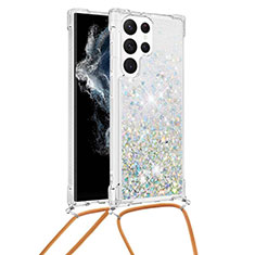 Coque Silicone Motif Fantaisie Souple Couleur Unie Etui Housse Y03B pour Samsung Galaxy S21 Ultra 5G Argent