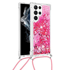 Coque Silicone Motif Fantaisie Souple Couleur Unie Etui Housse Y03B pour Samsung Galaxy S21 Ultra 5G Rose Rouge