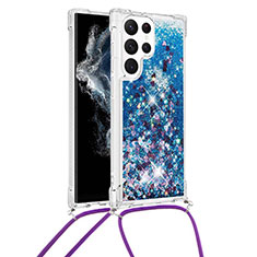 Coque Silicone Motif Fantaisie Souple Couleur Unie Etui Housse Y03B pour Samsung Galaxy S23 Ultra 5G Bleu