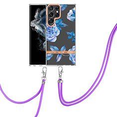 Coque Silicone Motif Fantaisie Souple Couleur Unie Etui Housse Y22B pour Samsung Galaxy S22 Ultra 5G Bleu