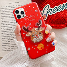 Coque Silicone Motif Noel Souple Couleur Unie Etui Housse pour Apple iPhone 12 Pro Max Rouge