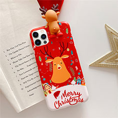 Coque Silicone Motif Noel Souple Couleur Unie Etui Housse S01 pour Apple iPhone 12 Pro Max Rouge