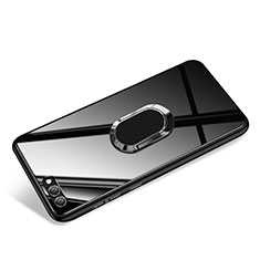 Coque Silicone Souple Miroir avec Support Bague Anneau pour Huawei Honor V10 Noir
