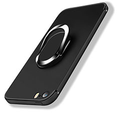Coque Ultra Fine Silicone Souple avec Support Bague Anneau A01 pour Apple iPhone 5S Noir