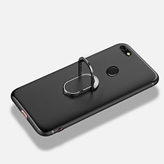 Coque Ultra Fine Silicone Souple avec Support Bague Anneau pour Huawei Y6 Pro (2017) Noir