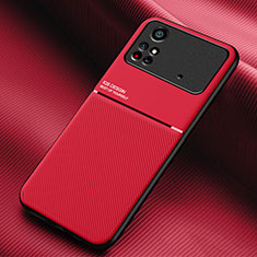 Coque Ultra Fine Silicone Souple Housse Etui avec Aimante Magnetique pour Xiaomi Poco M4 Pro 4G Rouge