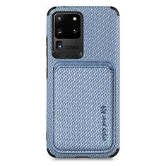 Coque Ultra Fine Silicone Souple Housse Etui avec Aimante Magnetique S02D pour Samsung Galaxy S20 Ultra 5G Bleu