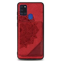 Coque Ultra Fine Silicone Souple Housse Etui avec Aimante Magnetique S03D pour Samsung Galaxy A21s Rouge