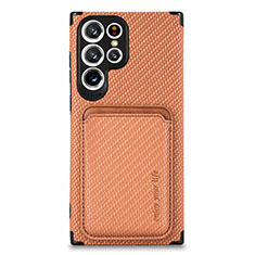 Coque Ultra Fine Silicone Souple Housse Etui avec Aimante Magnetique S05D pour Samsung Galaxy S21 Ultra 5G Orange
