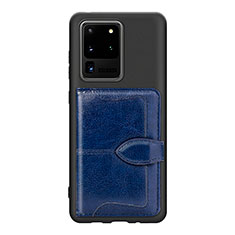 Coque Ultra Fine Silicone Souple Housse Etui avec Aimante Magnetique S14D pour Samsung Galaxy S20 Ultra 5G Bleu