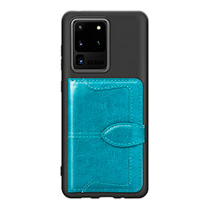 Coque Ultra Fine Silicone Souple Housse Etui avec Aimante Magnetique S14D pour Samsung Galaxy S20 Ultra 5G Cyan