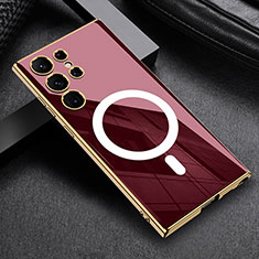 Coque Ultra Fine Silicone Souple Housse Etui avec Mag-Safe Magnetic Magnetique AC1 pour Samsung Galaxy S21 Ultra 5G Rouge