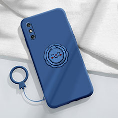 Coque Ultra Fine Silicone Souple Housse Etui avec Support Bague Anneau Aimante Magnetique A01 pour Huawei Enjoy 10e Bleu