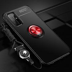 Coque Ultra Fine Silicone Souple Housse Etui avec Support Bague Anneau Aimante Magnetique A01 pour Huawei Honor 30S Rouge et Noir