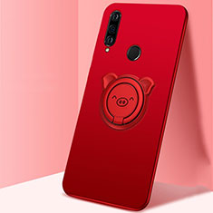 Coque Ultra Fine Silicone Souple Housse Etui avec Support Bague Anneau Aimante Magnetique A01 pour Huawei P30 Lite New Edition Rouge
