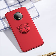 Coque Ultra Fine Silicone Souple Housse Etui avec Support Bague Anneau Aimante Magnetique A01 pour OnePlus 7T Rouge